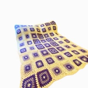 Crochet Granny Square Blanket Bedspread Quilt 54” x 62”